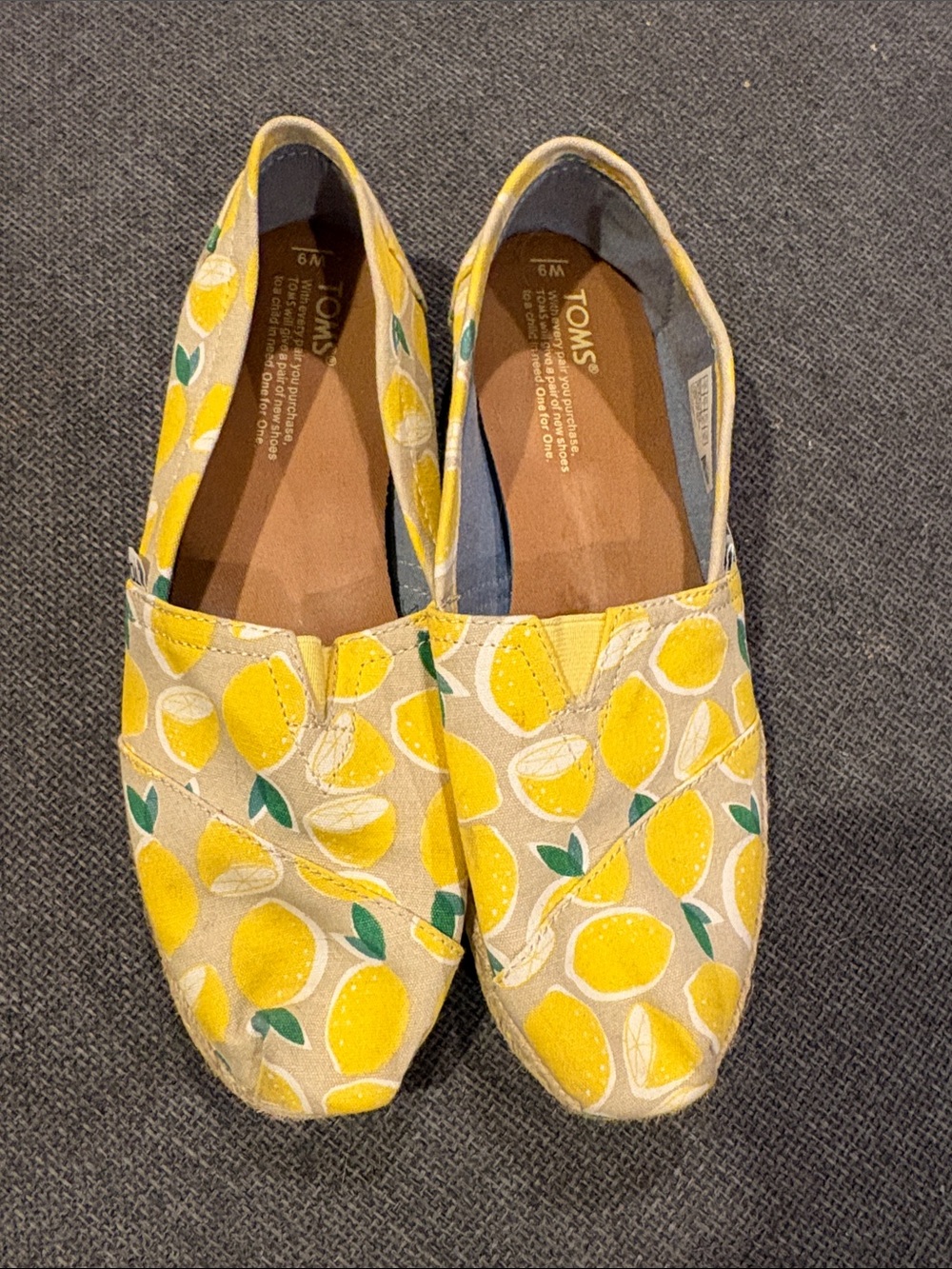 Toms Yellow Lemon Canvas Slip-Ons with Green Leaf Accents